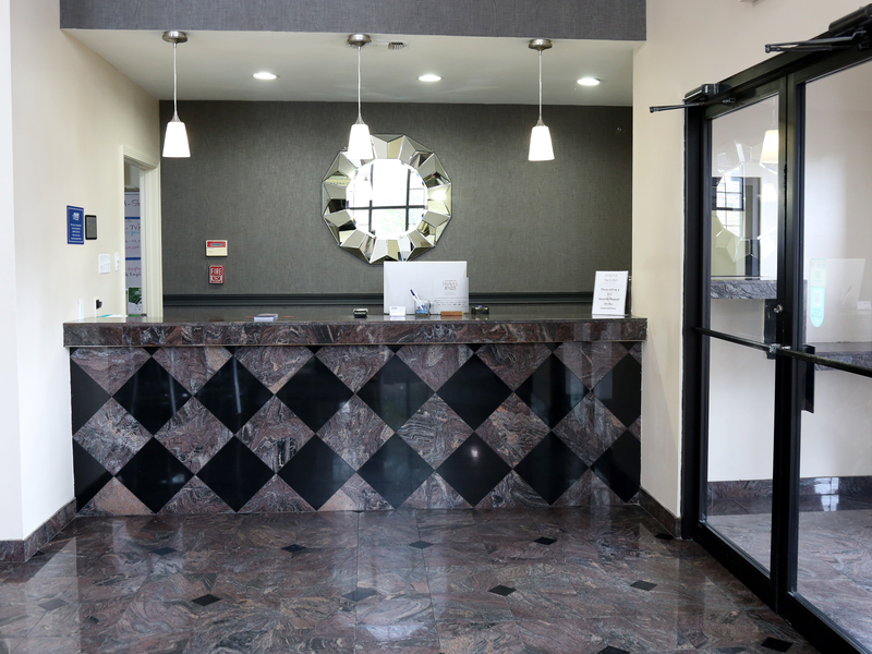 Hotel front desk and reception area